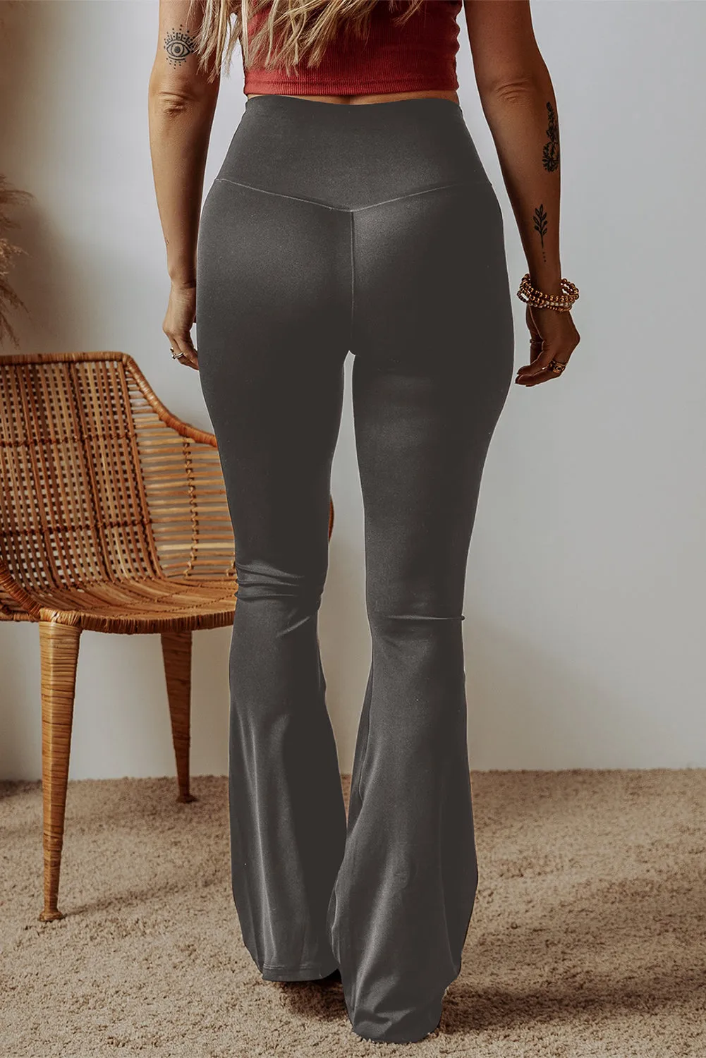 Dark Grey V Shape High Waist Flared Leggings sold by Beagle Boutique product image thumbnail 2