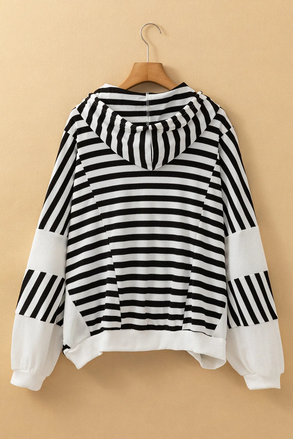 Black white Oversized Striped Henley Buttons Dolman Sleeve Hooded Top sold by Beagle Boutique product image thumbnail 5
