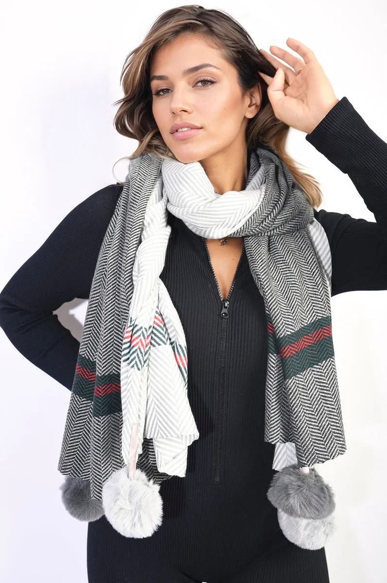 Striped Pompom Tassel Winter Scarf sold by Beagle Boutique product image thumbnail 2