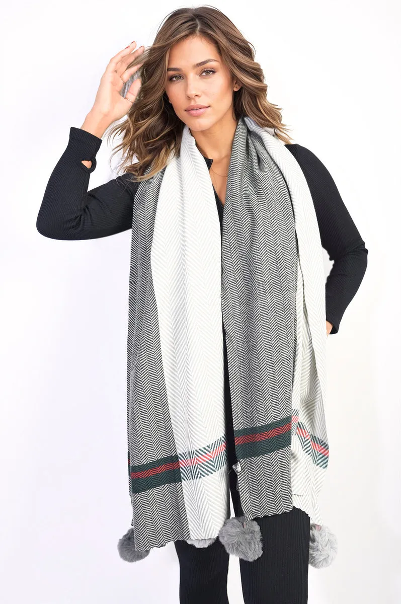Striped Pompom Tassel Winter Scarf sold by Beagle Boutique product image thumbnail 3