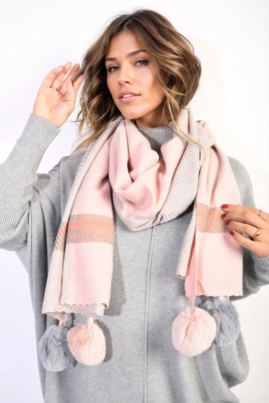 Striped Pompom Tassel Winter Scarf made by Moda