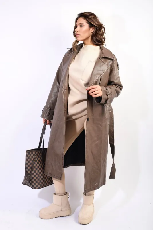 Lapel Neck Belted Trench Coat Jacket sold by Beagle Boutique