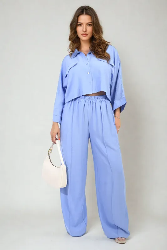 Oversized Long Sleeve Crop Top and Wide Leg Trouser Co-ord Set sold by Beagle Boutique