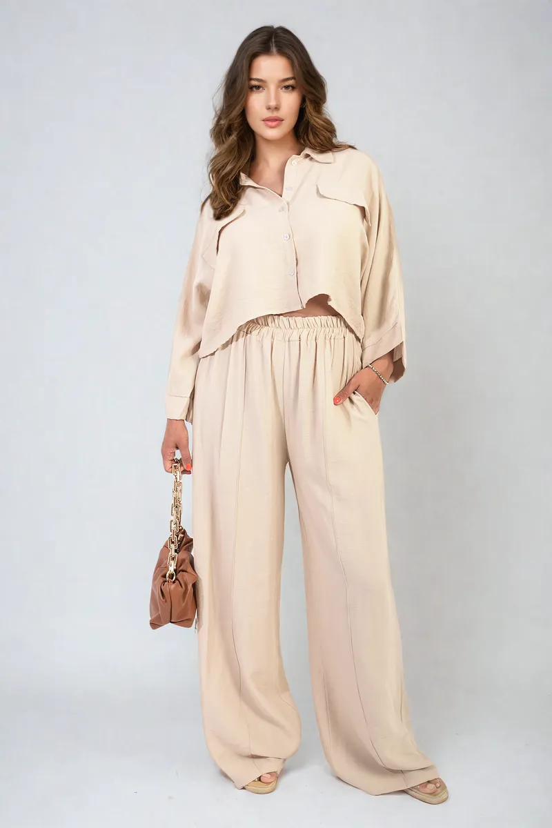Oversized Long Sleeve Crop Top and Wide Leg Trouser Co-ord Set sold by Beagle Boutique product image thumbnail 5
