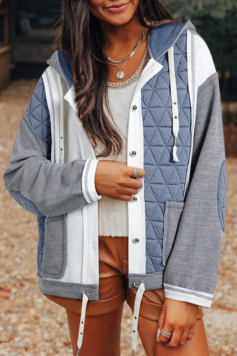 Quilted Textured Patchwork Loose Fit Hooded Jacket sold by Beagle Boutique