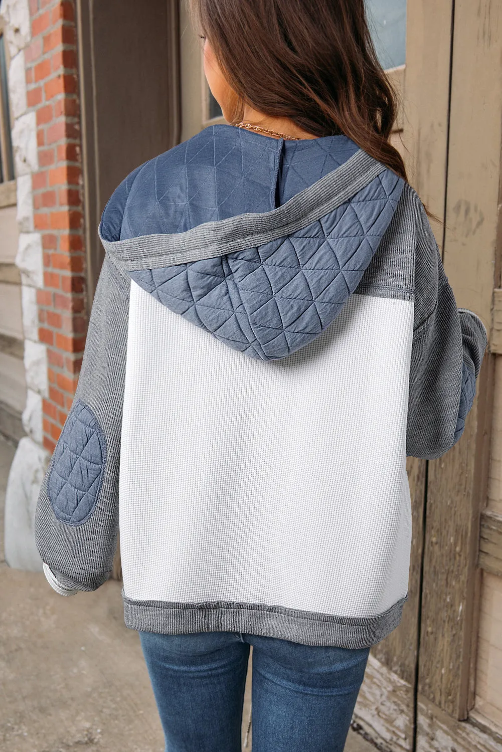 Quilted Textured Patchwork Loose Fit Hooded Jacket sold by Beagle Boutique product image thumbnail 2