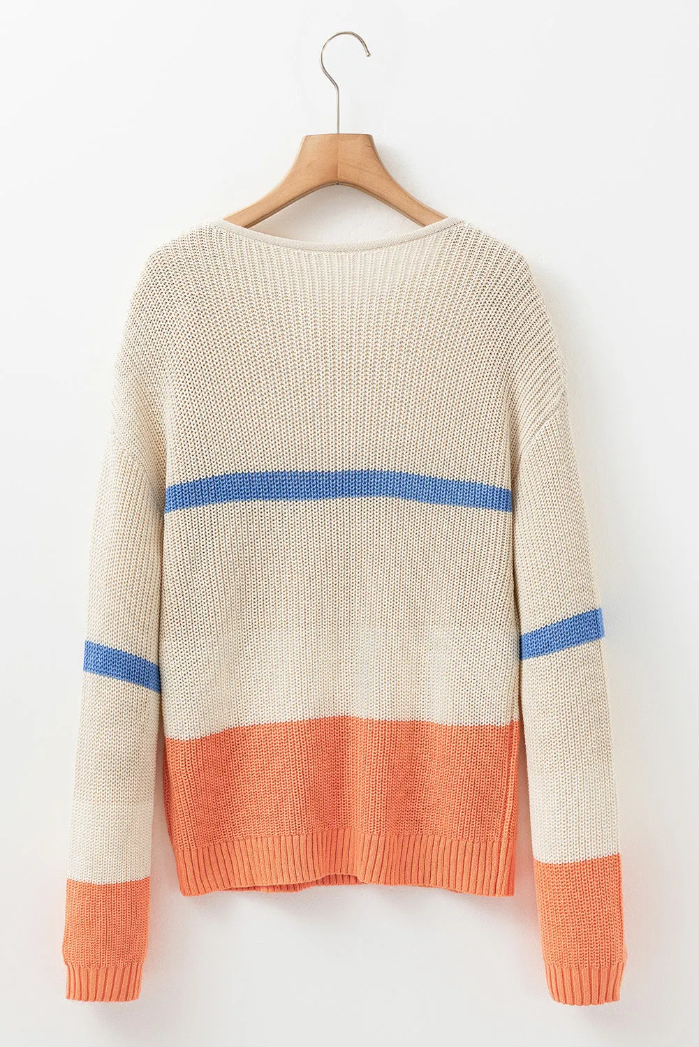 Beige Colourblock Striped Drop Shoulder Cozy Sweater sold by Beagle Boutique product image thumbnail 5