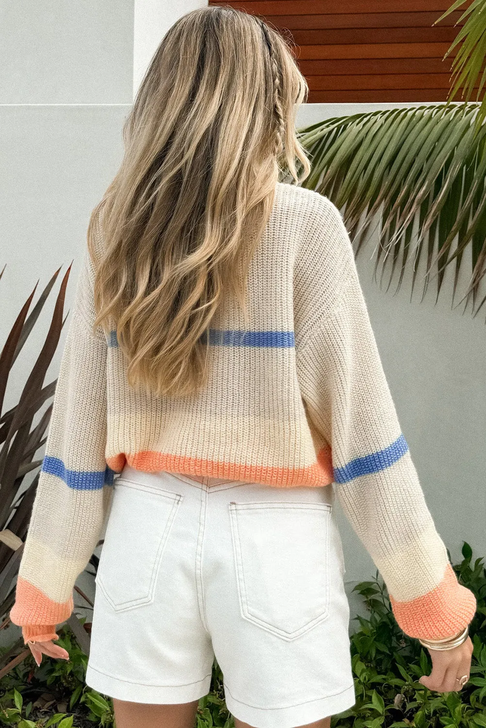Beige Colourblock Striped Drop Shoulder Cozy Sweater sold by Beagle Boutique product image thumbnail 2