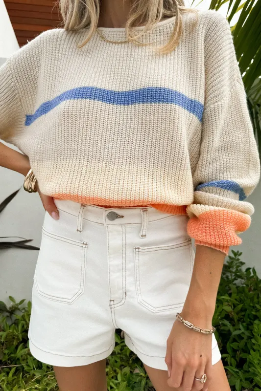 Beige Colourblock Striped Drop Shoulder Cozy Sweater sold by Beagle Boutique