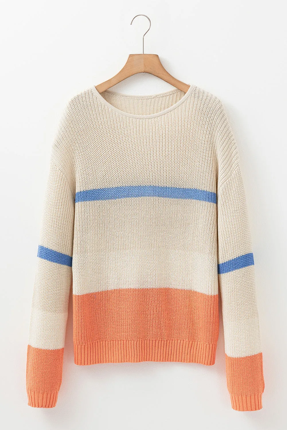 Beige Colourblock Striped Drop Shoulder Cozy Sweater sold by Beagle Boutique product image thumbnail 4