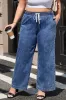 Dusk Blue Plus Size Drawstring High Waist Straight Leg Jeans sold by Beagle Boutique