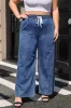 Dusk Blue Plus Size Drawstring High Waist Straight Leg Jeans sold by Beagle Boutique