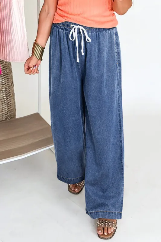 Dusk Blue Plus Size Drawstring High Waist Straight Leg Jeans sold by Beagle Boutique