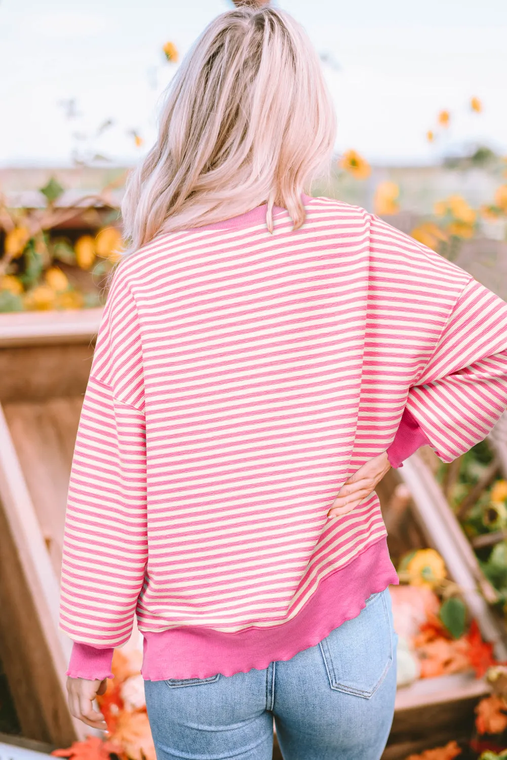 Pink Stripe Loose Drop Shoulder Long Sleeve Top sold by Beagle Boutique product image thumbnail 2