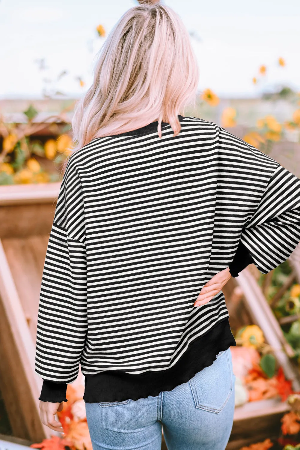Black Stripe Loose Drop Shoulder Long Sleeve Top sold by Beagle Boutique product image thumbnail 2