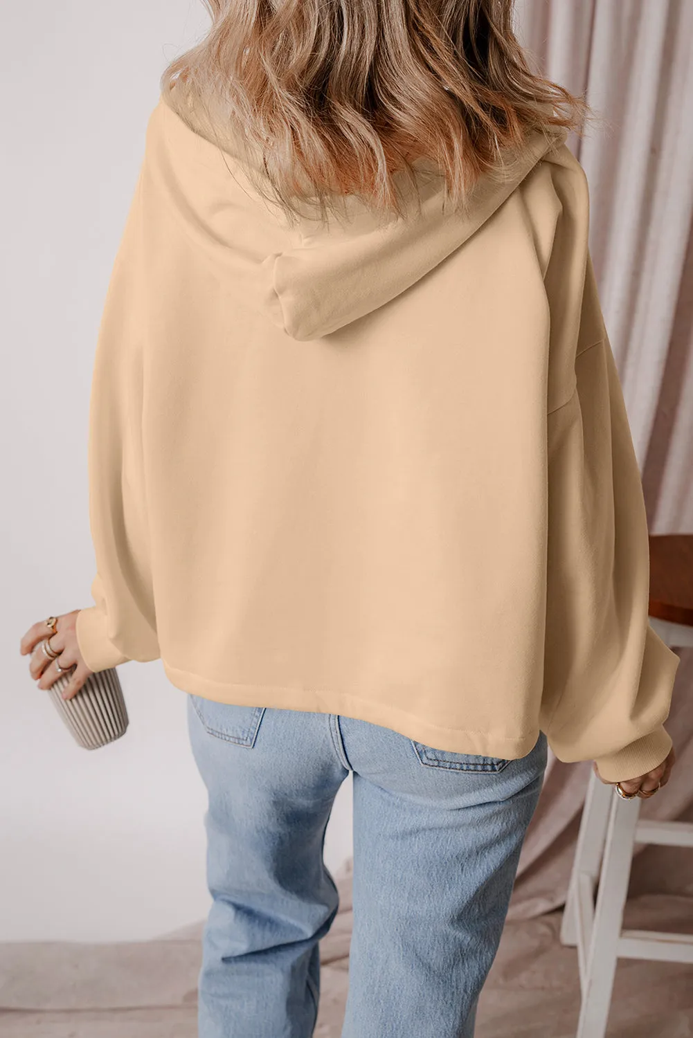 Parchment Fleece Lined Half Zipper Kangaroo Pockets Loose Hoodie sold by Beagle Boutique product image thumbnail 2