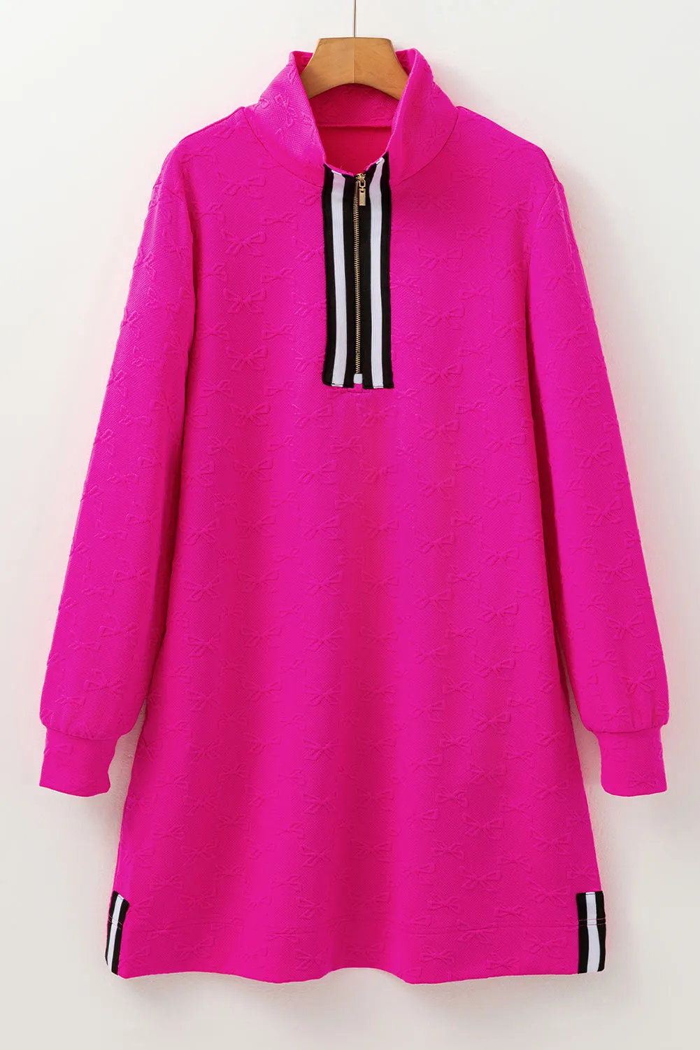 Rose Red Jacquard Textured Quarter Zipper Shift Mini Dress sold by Beagle Boutique product image thumbnail 3