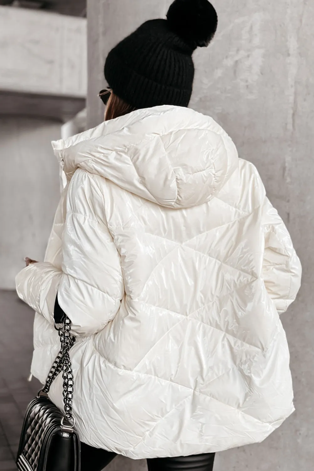 White Solid Quilted Hooded Zip Up Puffer Jackets sold by Beagle Boutique product image thumbnail 2