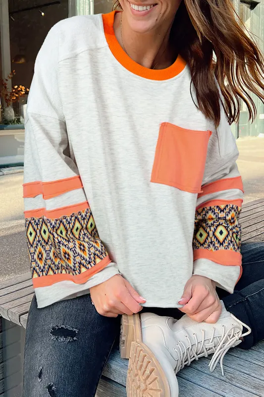 Apricot Western Aztec Patch Mineral Wash Loose Fit Top sold by Beagle Boutique