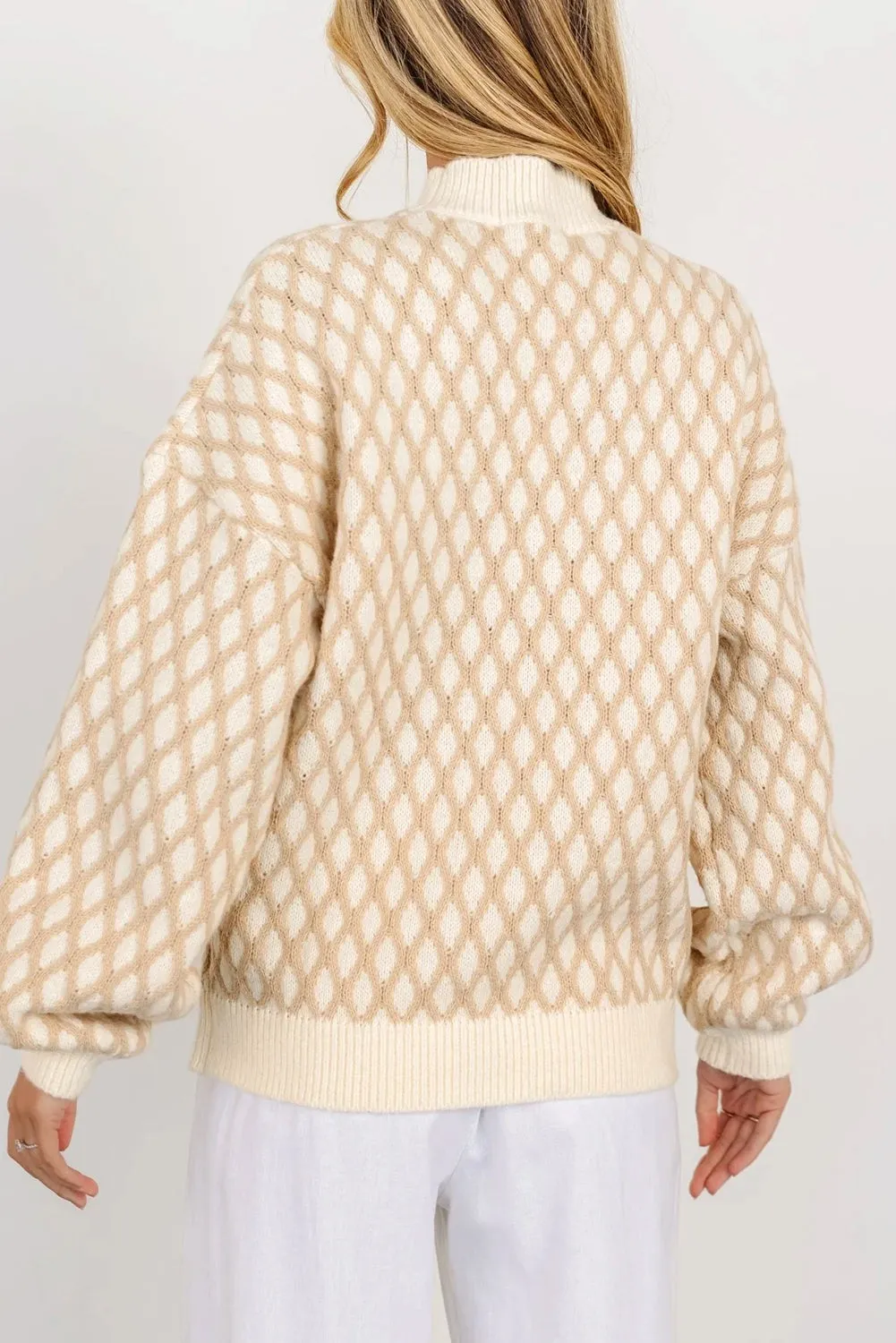 Oatmeal Diamond Knit Drop Shoulder Loose Sweater sold by Beagle Boutique product image thumbnail 2