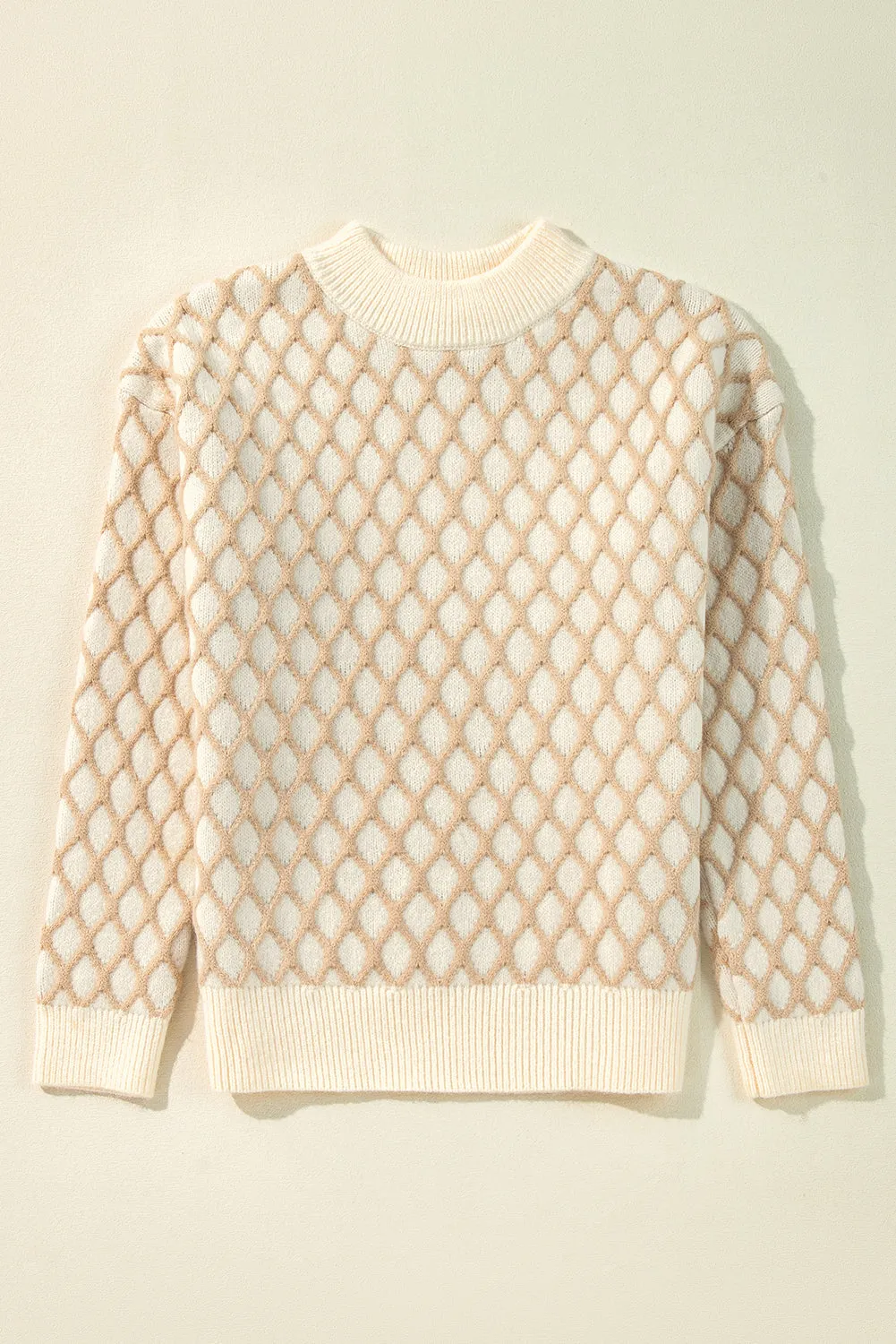 Oatmeal Diamond Knit Drop Shoulder Loose Sweater sold by Beagle Boutique product image thumbnail 4