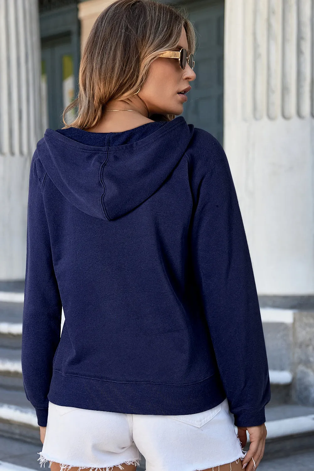 Navy Blue Solid Colour Fleece Lined Zip up Hoodie sold by Beagle Boutique product image thumbnail 2