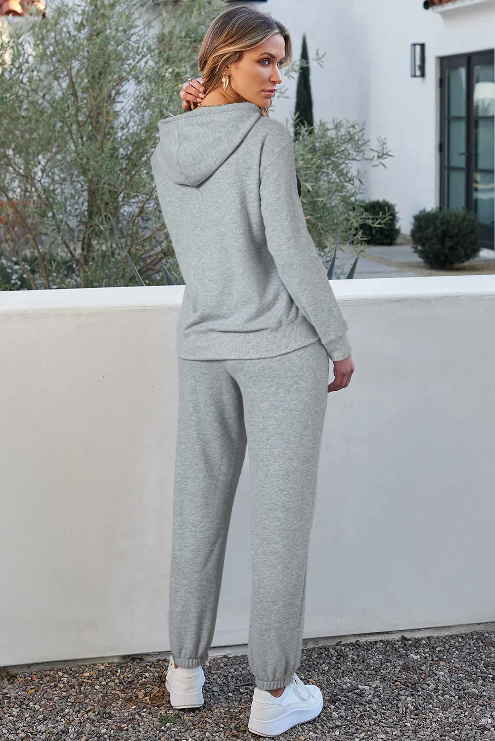 Light Grey Solid Colour Fleece Lined Drawstring Hoodie with Pocket sold by Beagle Boutique product image thumbnail 2
