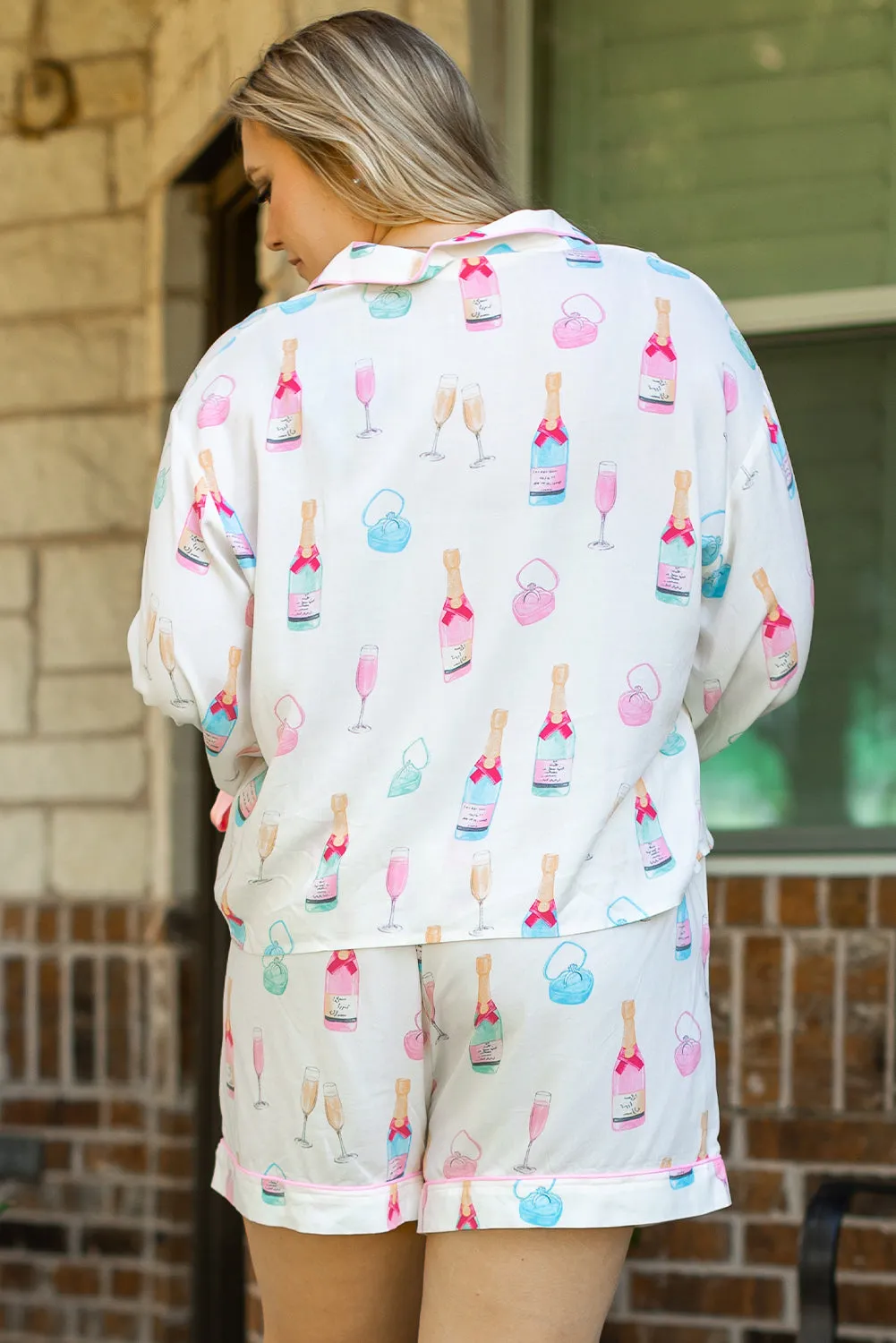 White Plus Size Wine Glass Print Bow Knot Pyjama Set sold by Beagle Boutique product image thumbnail 2