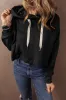 Black Solid Drop Shoulder Drawstring Cropped Hoodie sold by Beagle Boutique