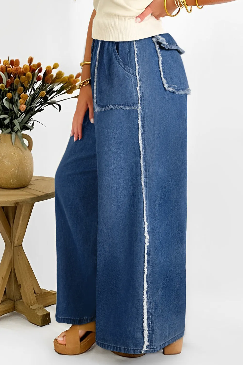 Sail Blue Washed Denim Chambray Loose Plus Size Trousers sold by Beagle Boutique product image thumbnail 5