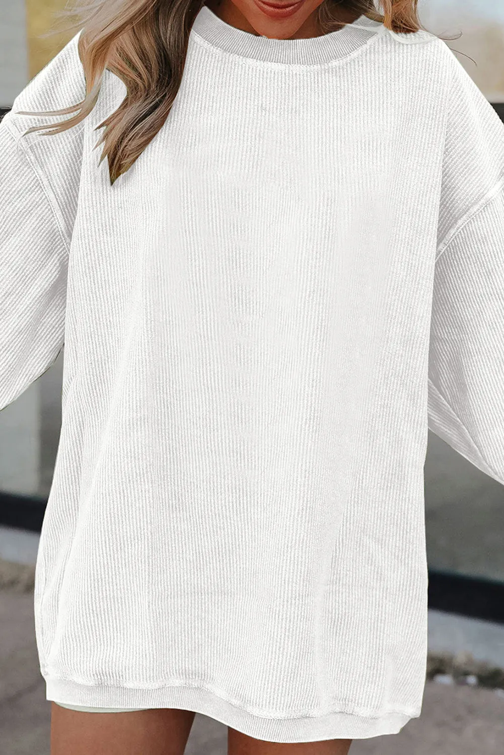 White Ribbed Corduroy Oversized Sweatshirt sold by Beagle Boutique product image thumbnail 3
