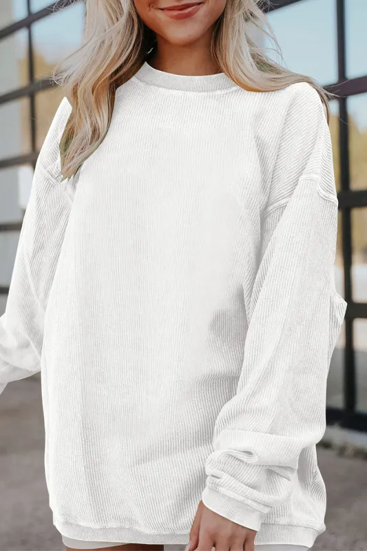 White Ribbed Corduroy Oversized Sweatshirt sold by Beagle Boutique