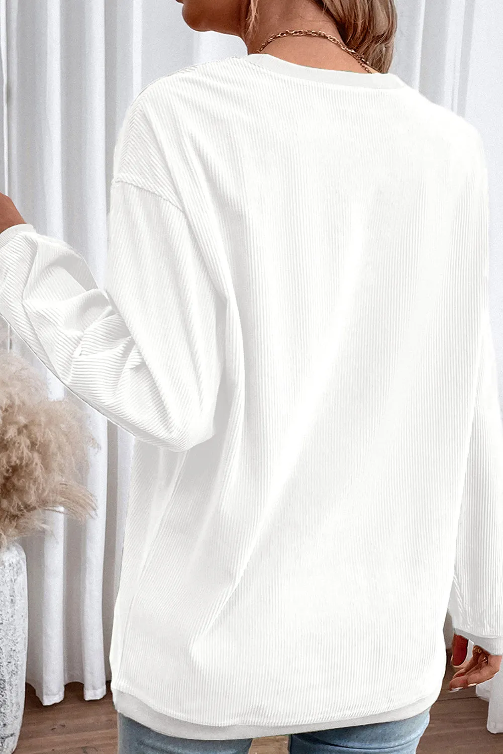 White Ribbed Corduroy Oversized Sweatshirt sold by Beagle Boutique product image thumbnail 2