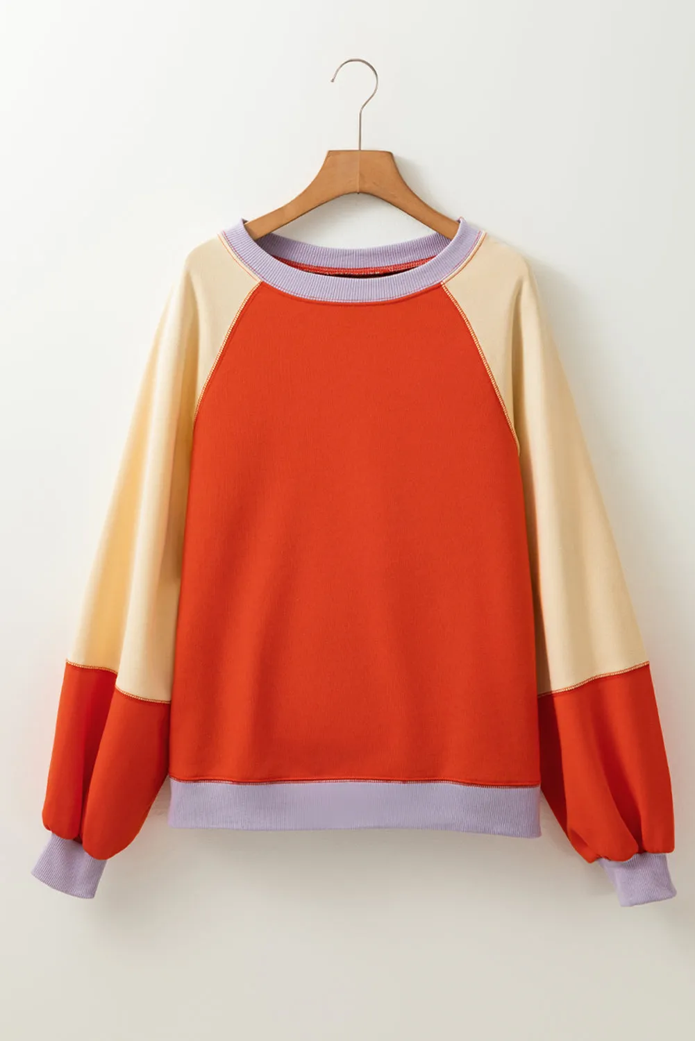 Orange Colour Block Side Slits Raglan Sleeve Loose Fit Top sold by Beagle Boutique product image thumbnail 3