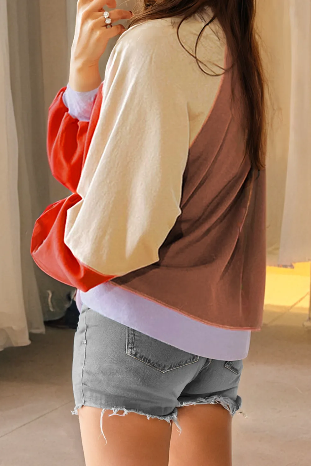 Orange Colour Block Side Slits Raglan Sleeve Loose Fit Top sold by Beagle Boutique product image thumbnail 2