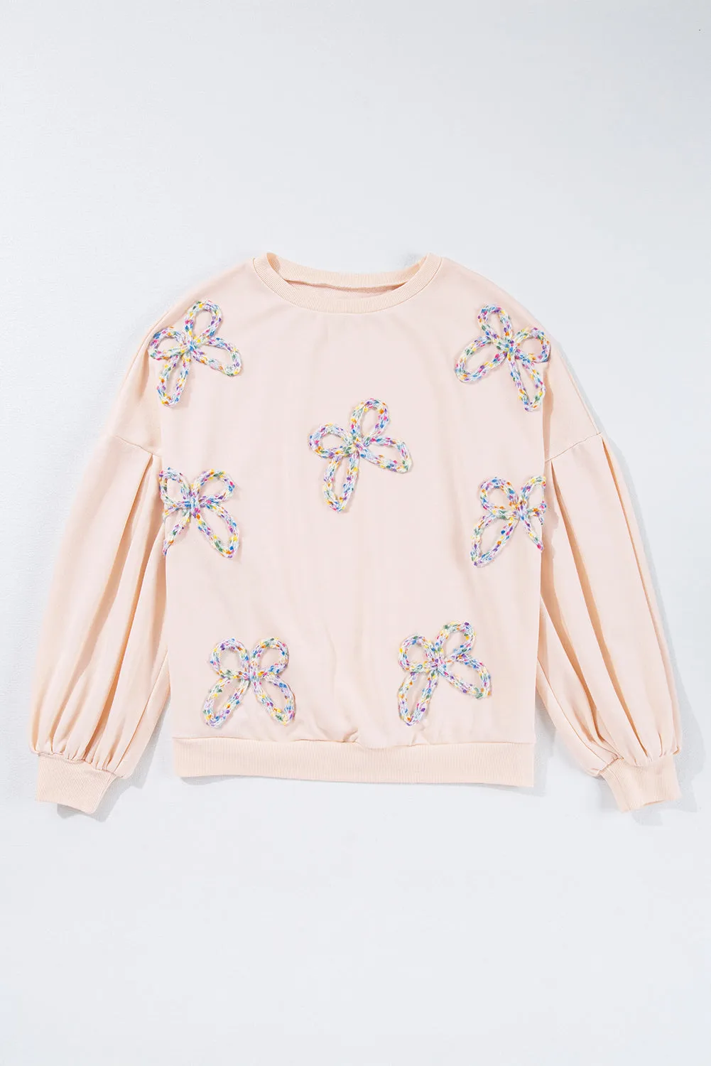 Parchment Embroidered Bow Lantern Sleeve Oversized Pullover Sweatshirt sold by Beagle Boutique product image thumbnail 4