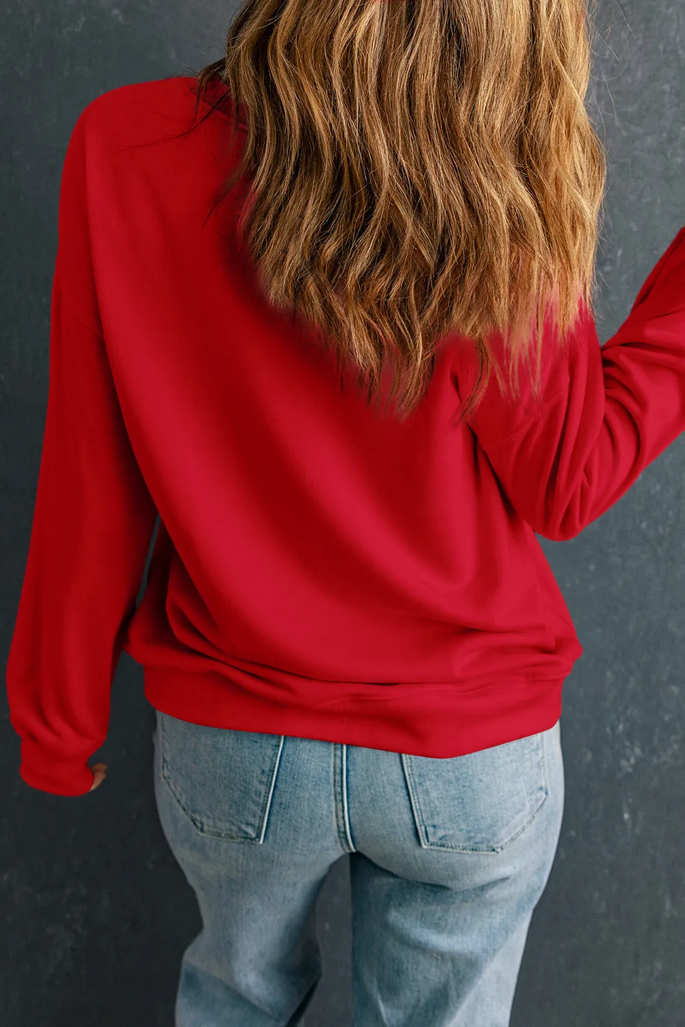 Racing Red Solid Crew Neck Drop Shoulder Plus Size Sweatshirt sold by Beagle Boutique product image thumbnail 2