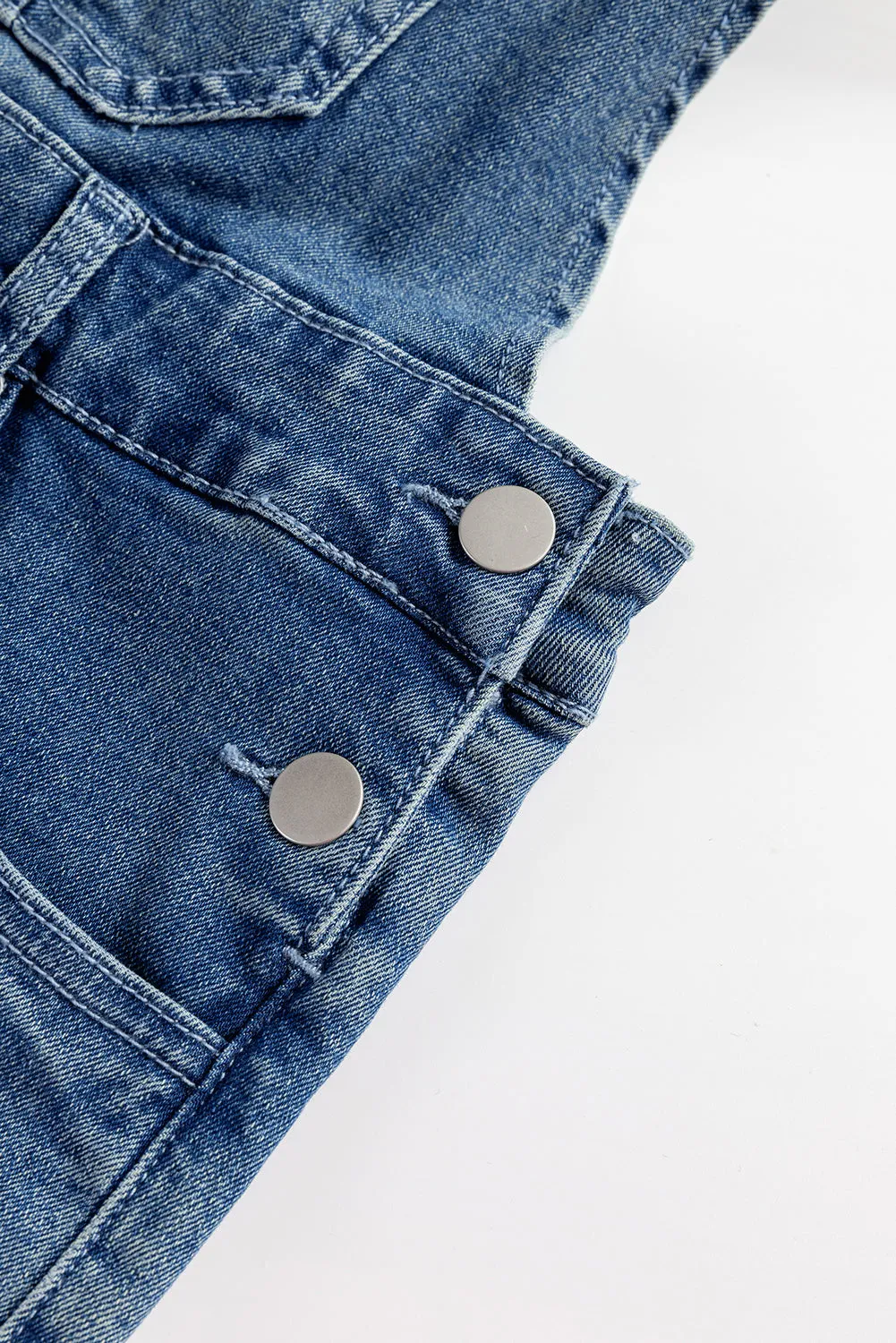 Dusk Blue Adjustable Tie Straps Cropped Wide Leg Denim Overalls sold by Beagle Boutique product image thumbnail 4