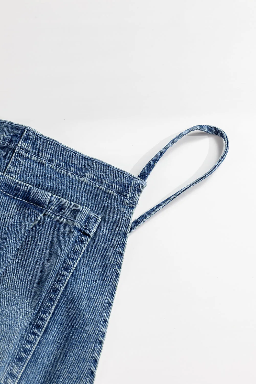 Dusk Blue Adjustable Tie Straps Cropped Wide Leg Denim Overalls sold by Beagle Boutique product image thumbnail 3