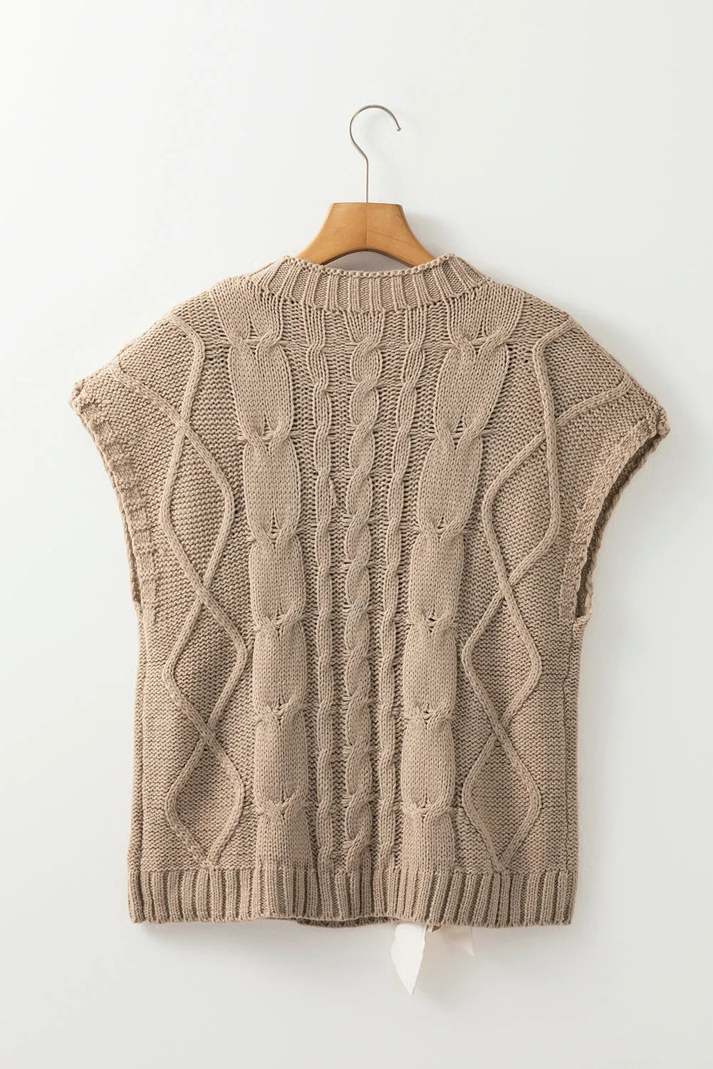 Simply Taupe Cable Knit Colourblock Satin Bowknot Short Sleeve Sweater sold by Beagle Boutique product image thumbnail 5