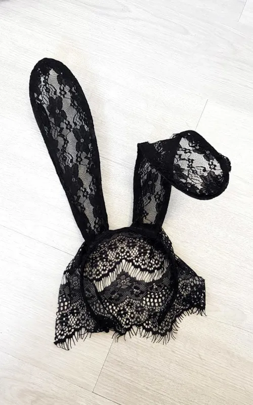Lace Bunny Ears Headband sold by Beagle Boutique
