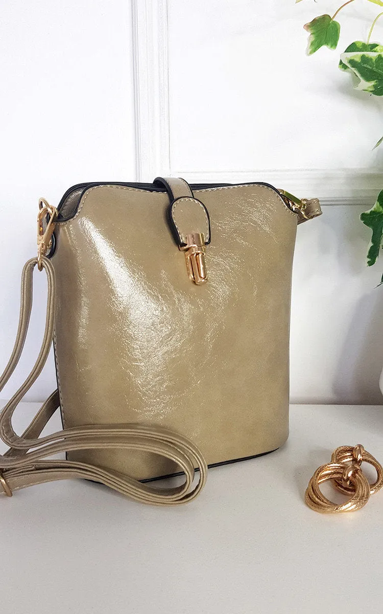 Faux Leather Crossbody Bag with Gold Detail and Adjustable Strap sold by Beagle Boutique product image thumbnail 4