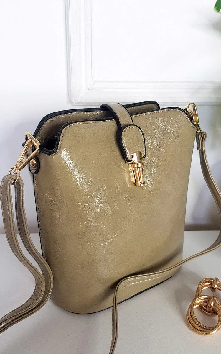 Faux Leather Crossbody Bag with Gold Detail and Adjustable Strap sold by Beagle Boutique product image thumbnail 3