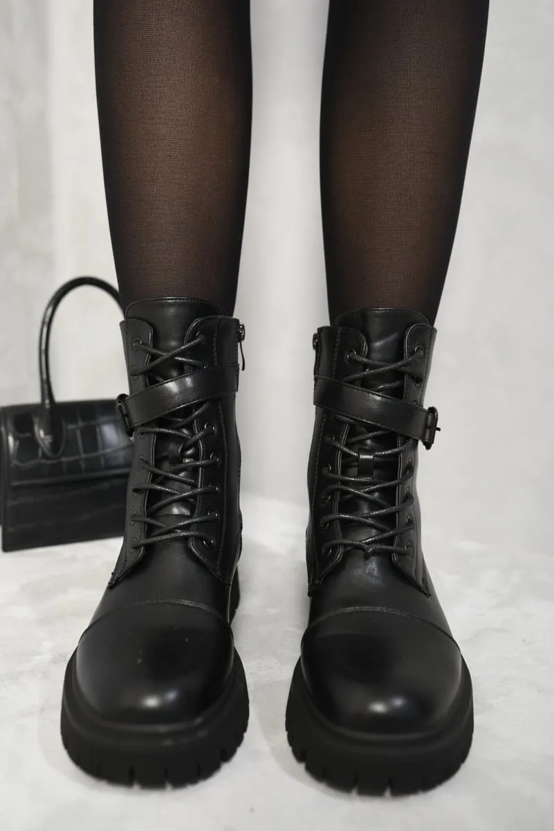 Lace Up Buckle Chunky Combat Boots sold by Beagle Boutique
