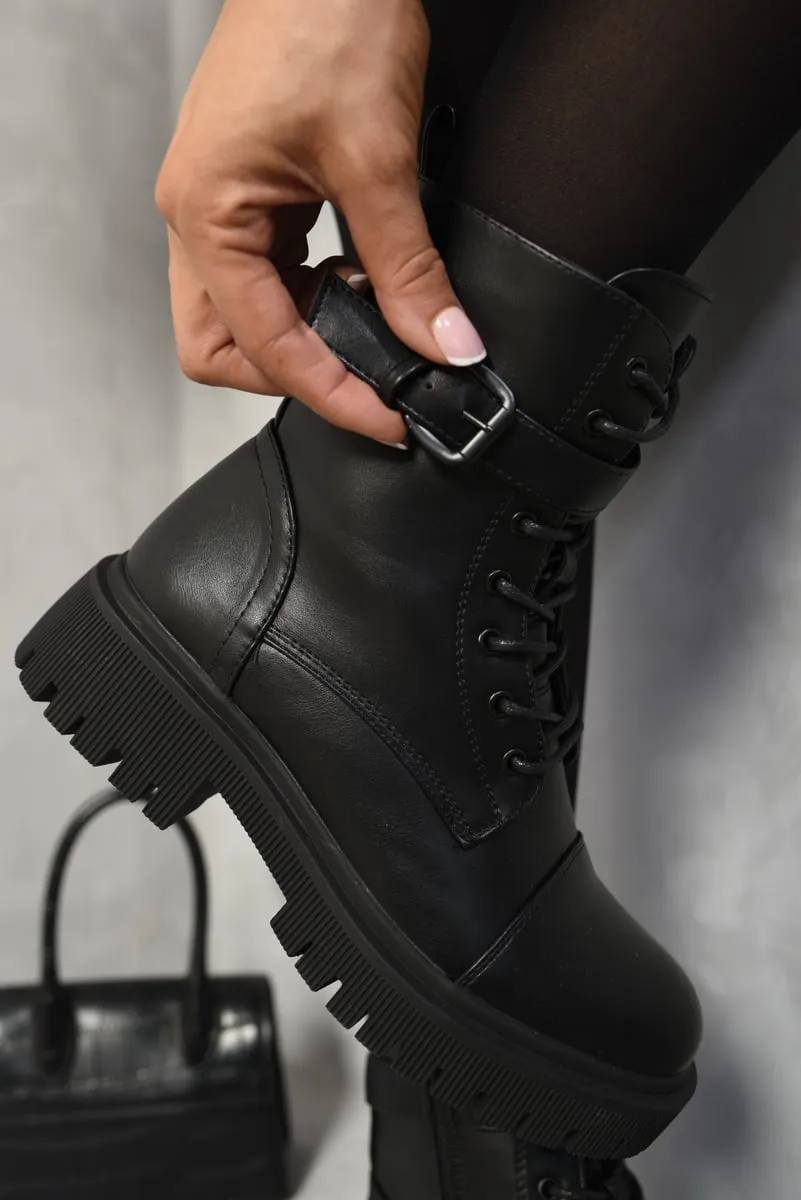 Lace Up Buckle Chunky Combat Boots sold by Beagle Boutique product image thumbnail 2
