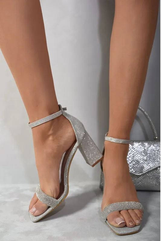 Rhinestone Ankle Strap Block High Heels sold by Beagle Boutique