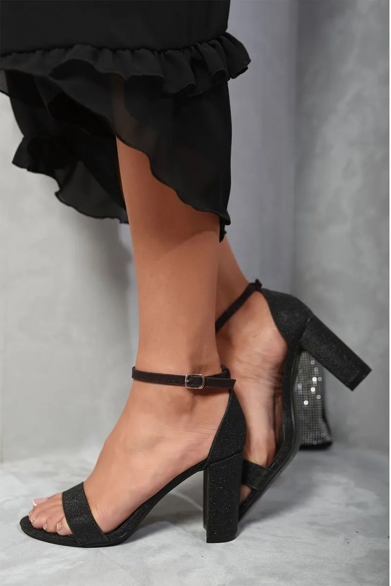 Detail Glitter Ankle Strap Block High Heels sold by Beagle Boutique product image thumbnail 3