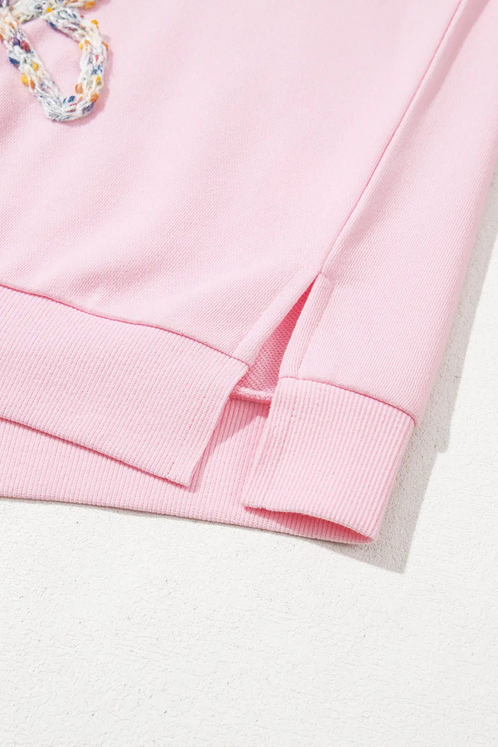 Light Pink Embroidered Bow Lantern Sleeve Oversized Pullover Sweatshirt sold by Beagle Boutique product image thumbnail 4