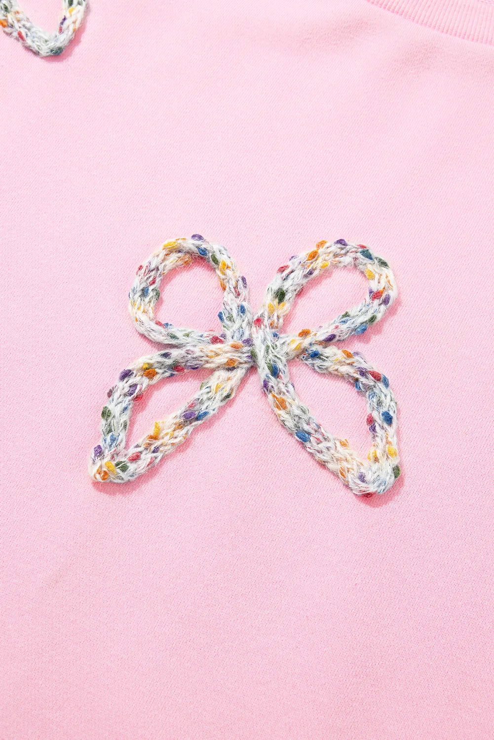 Light Pink Embroidered Bow Lantern Sleeve Oversized Pullover Sweatshirt sold by Beagle Boutique product image thumbnail 5