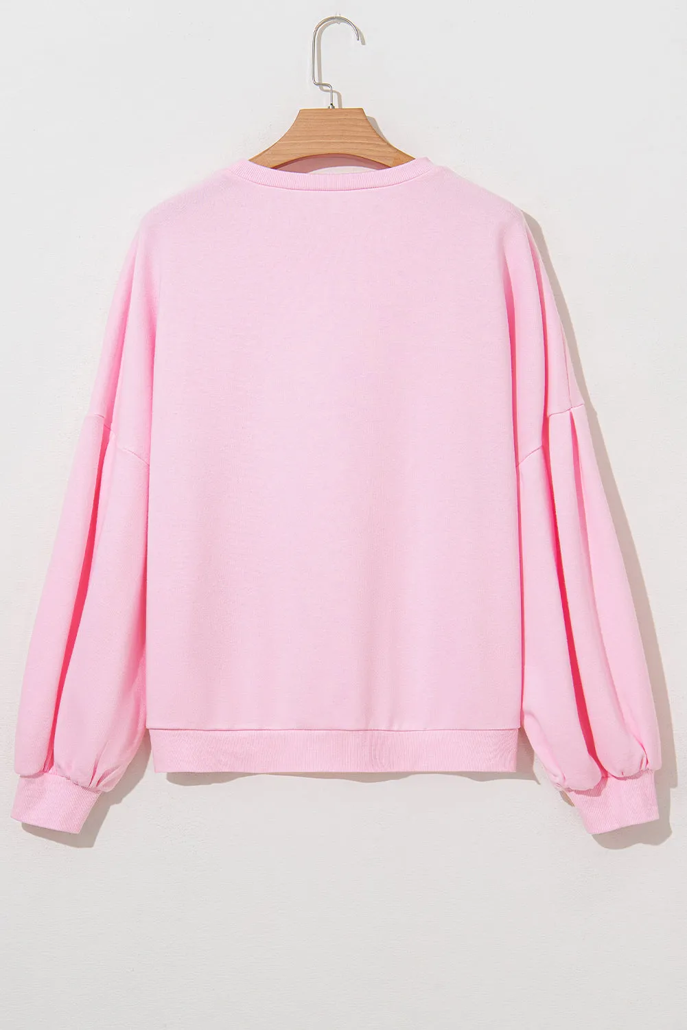 Light Pink Embroidered Bow Lantern Sleeve Oversized Pullover Sweatshirt sold by Beagle Boutique product image thumbnail 2